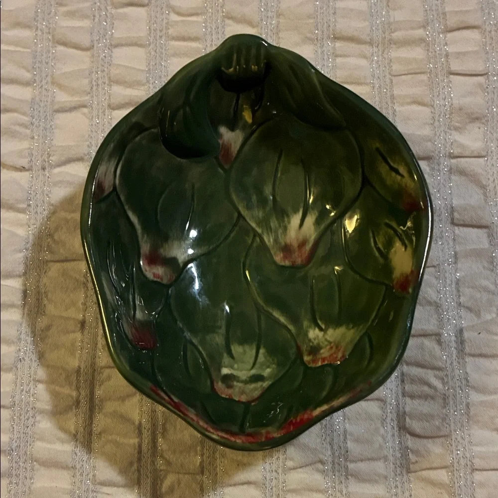 Williams Sonoma Green and Red Ceramic Artichoke